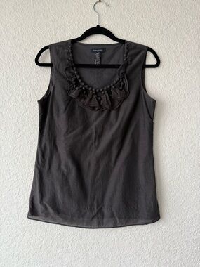 Banana Republic Dark Charcoal Ruffle Neck Sleeveless Shell